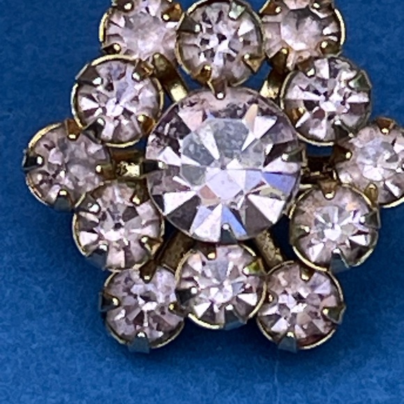 Vintage Small Floral Rhinestone Brooch Lapel Pin - Picture 7 of 10
